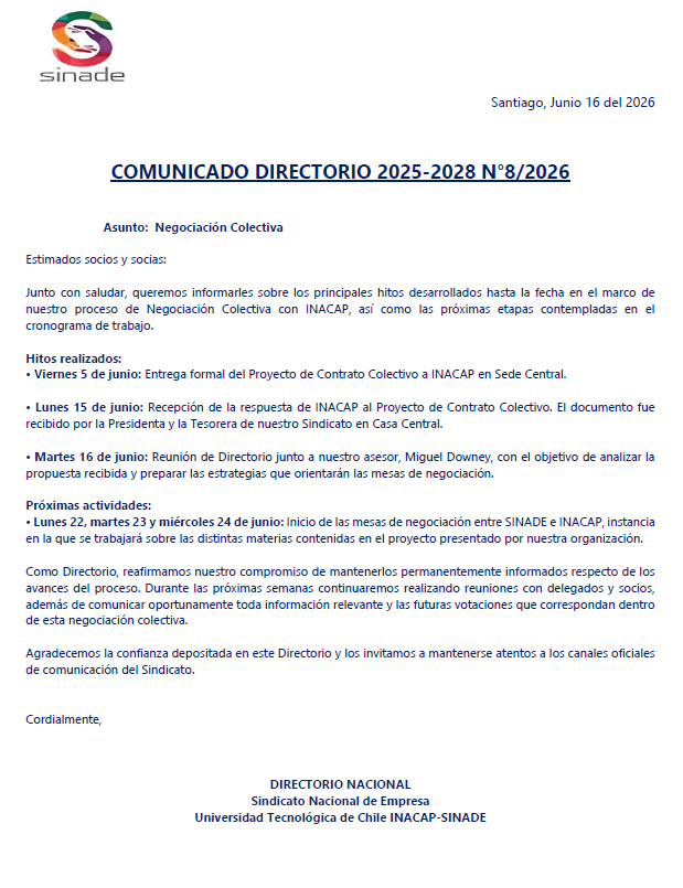 Comunicado N°8 Hitos Negociación Colectiva